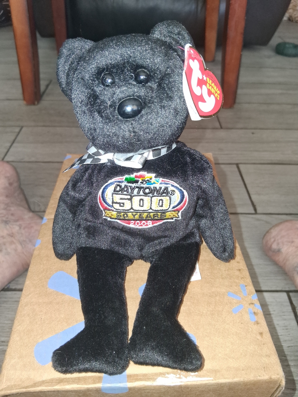 TY Beanie Baby Black Daytona 500 Plush Bear